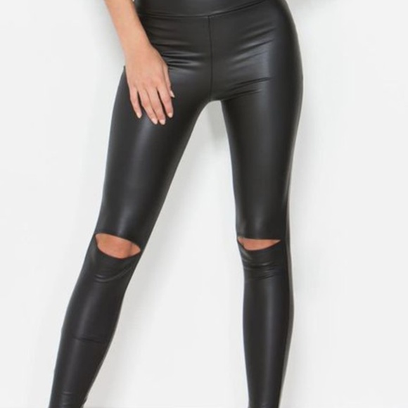 Pants - 🌟Cutout knee faux leather leggings